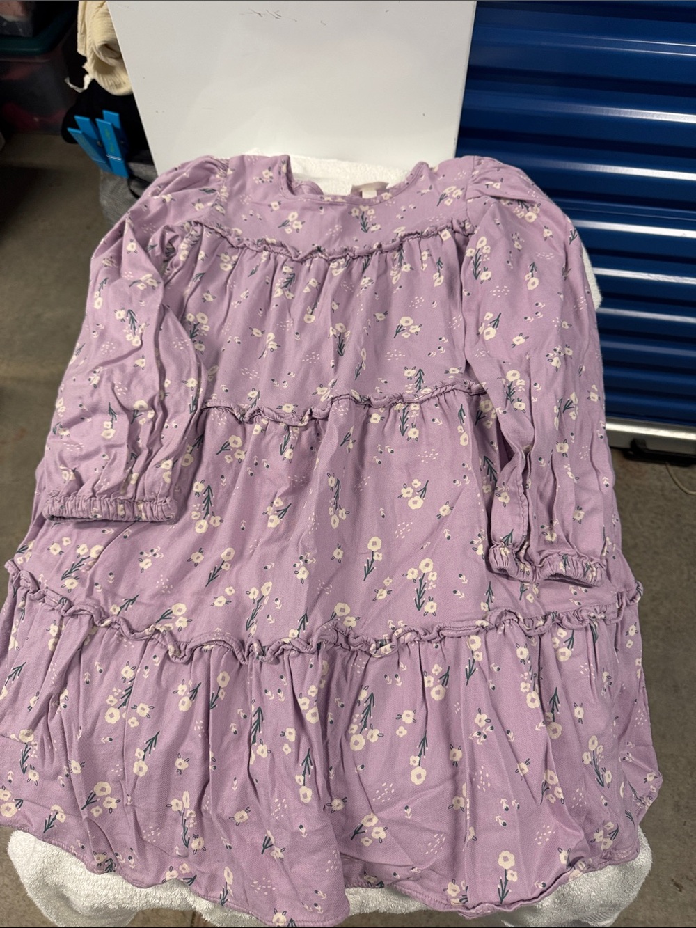 Cat & Jack Lavender Floral Tiered Long-Sleeve Dress
